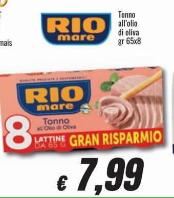 Mercati Alimentari Rio Mare Tonno all'olio di oliva gr 65x8 offerta