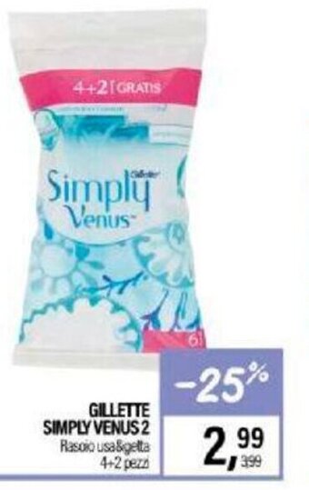 Caddy's Gillette Simply Venus 2 Rasoio usa&getta 4+2 pezzi offerta