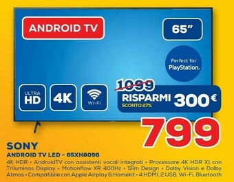 Euronics Sony KD-65XH8096 TV 165,1 Cm (65") 4K Ultra HD Smart TV Wi-Fi Nero offerta