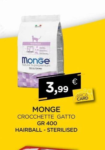 Arcaplanet Monge / crocchette gatto / gr.400 / hairball - sterilised offerta