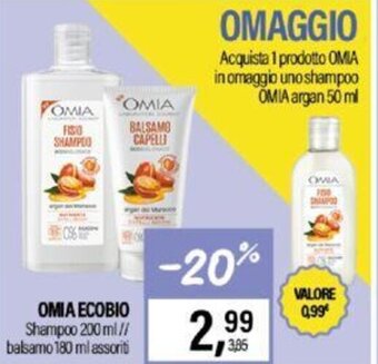 Caddy's Omia Ecobio Shampoo 200 ml/balsamo 180 ml assortiti offerta