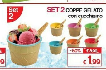 Set 2 Coppe Gelato Con Cucchiaino