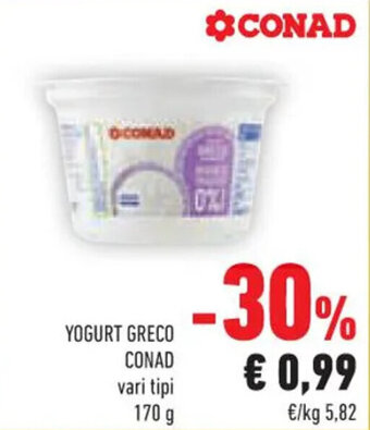 Conad Conad Yogurt Greco vari tipi 170 g offerta