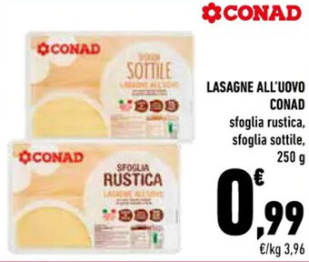 Conad Lasagne All'uovo sfoglia rustica, sfoglia sottile 250 g