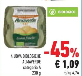 Conad Almaverde 4 Uova Biologiche categoria A 230 g offerta