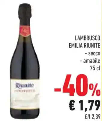 Conad Riunite Lambrusco Emilia secco,amabile 75 cl offerta