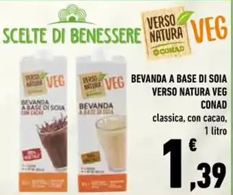 Conad Conad Verso Natura Veg Bevanda a Base di Soia classica, con cacao, 1 litro offerta