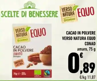 Conad Conad Verso Natura Equo Cacao in Polvere amaro, 75 g offerta