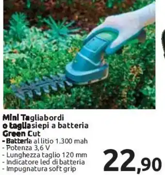 Carrefour Mini Tagliabordi o taglia siepi a batteria Green Cut offerta