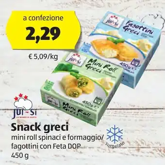 ALDI Snack greci mini roll spinaci e formaggio/ fagottini con Feta DOP 450 g offerta