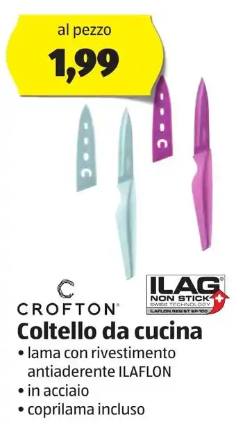 ALDI Crofton Coltello da cucina lama con rivestimento antiaderente ILAFLON in acciaio coprilama incluso offerta