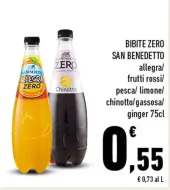 Conad San Benedetto Bibite Zero allegra/frutti rossi/pesca/limone/chinotto/gassosa/ginger 75cl offerta