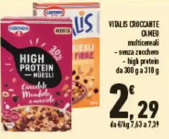Conad Cameo Vitalis Croccante multicereali senza zucchero high protein da 300 g a 310 g offerta
