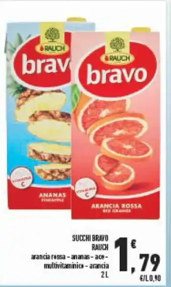 Conad Succhi Bravo Rauch arancia rossa-ananas - ace - multivitaminica - arancia 2 L offerta