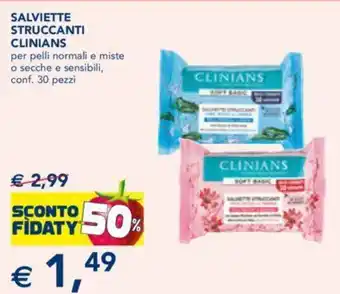 Esselunga Clinians Salviette Struccanti per pelli normali e miste o secche e semibili, conf. 30 pezzi offerta