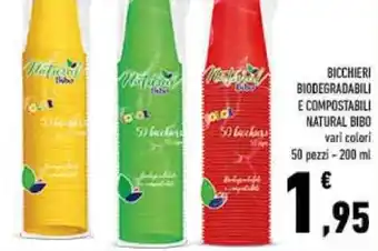 Conad Natural Bibo Bicchieri Biodegradabili e Compostabili Vari Colori 50 pezzi - 200 ml offerta