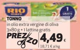 Coop Tonno in olio extra vergine di oliva 3 x 80 g + 1 lattina gratis offerta