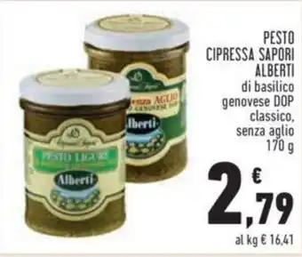 Conad Alberti Pesto Cipressa Sapori di basilico genovese DOP classico, senza aglio 170 g offerta