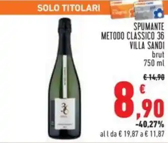 Conad Spumante Metodo Classico 36 Villa Sandi brut 750 ml offerta