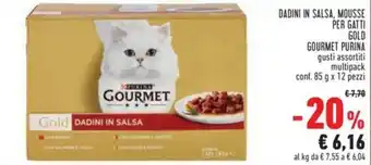 Conad Purina Gourmet Gold Dadini in Salsa, Mousse per Gatti gusti assortiti multipack conf. 85 g x 12 pezzi offerta