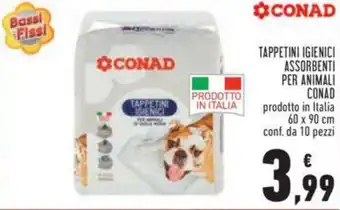 Conad Conad Tappetini Igienici Assorbenti per Animali prodotto in Italia 60 x 90 cm conf. da 10 pezzi offerta