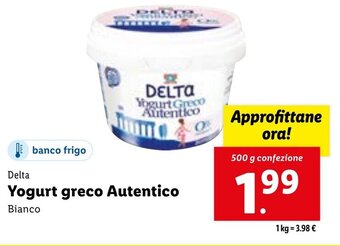 Lidl Delta Yogurt Greco Autentico Bianco 500 g confezione offerta