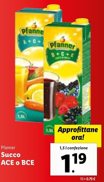 Lidl Pfanner Succo Ace o Bce 1,5 l confezione offerta