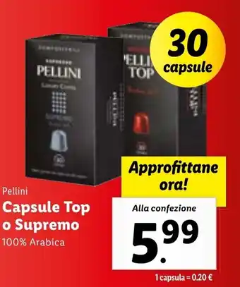 Lidl Pellini Capsule Top o Supremo 100% Arabica 30 Capsule offerta