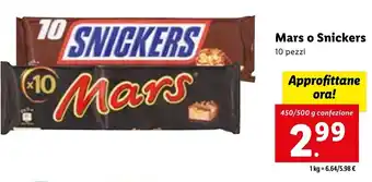 Lidl Mars o Snickers 10 pezzi 450/500 g confezione offerta