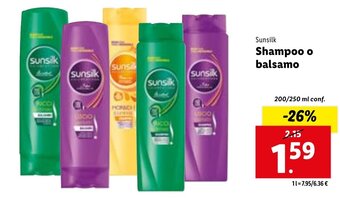 Lidl Sunsilk Shampoo o Balsamo 200/250 ml conf. offerta