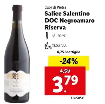Lidl Cuor di Pietra Salice Salentino DOC Negroamaro Riserva 0,75 l Bottiglia offerta
