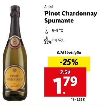 Lidl Allini Pinot Chardonnay Spumante 0,75 l Bottiglia offerta