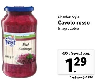 Lidl Alpenfest Style Cavolo Rosso In Agrodolce 650 g (sgocc.) Conf. offerta