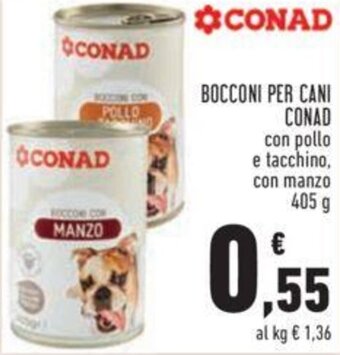Conad Conad Bocconi per Cani con pollo e tacchino, con manzo 405 g offerta