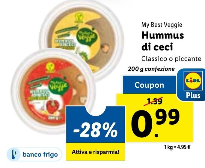 My Best Veggie Hummus di Ceci Classico o Piccante 200 g confezione