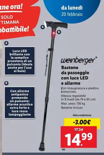 weinberger Bastone da passeggio con luce Led e allarme 136 kg