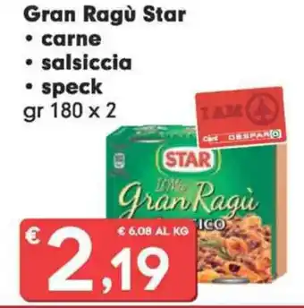 Star Gran Ragù carne, salsiccia, speck gr 180 x 2