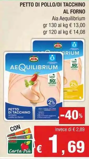 Crai Aia Aequilibrium Petto di Pollo/di Tacchino Al Forno gr 130/gr 120 offerta