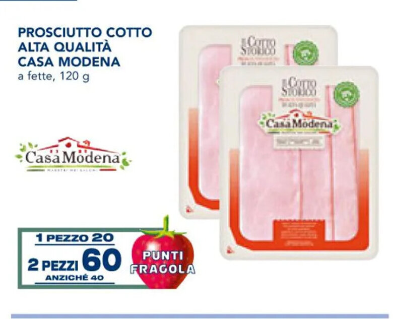 Prosciutto Cotto Alta Qualità Casa Modena a fette, 120 g 2 pezzi