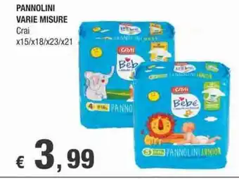 Crai Crai Pannolini varie misure x15/x18/x23/x21 offerta