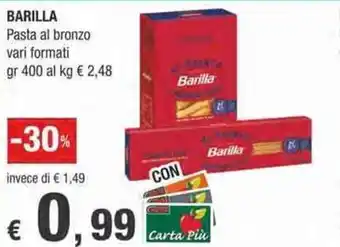 Crai Barilla Pasta al bronzo vari formati gr 400 offerta