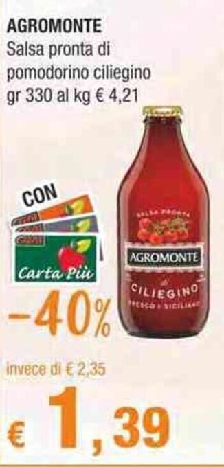 Crai Agromonte Salsa pronta di pomodorino ciliegino gr 330 offerta