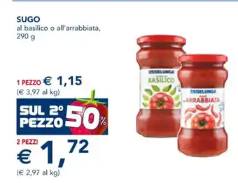 Esselunga Sugo al basilico o all'arrabbiata, 290 g 2 pezzi offerta