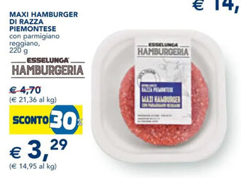 Esselunga Maxi Hamburger Di Razza Piemontese con parmigiano reggiano, 220 g offerta
