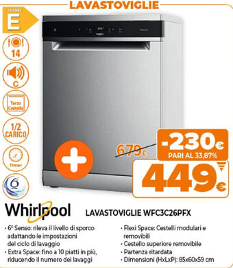 Expert Whirlpool Lavastoviglie WFC3C26PFX offerta