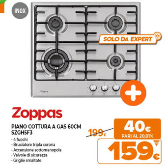 Expert Zoppas Piano Cottura a Gas 60cm SZGH5F3 offerta