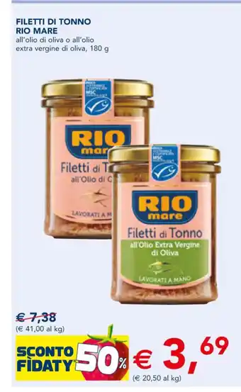 Esselunga Rio Mare Filetti Di Tonno all' olio di oliva o all'olio extra vergine di oliva, 180 g offerta
