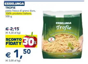 Esselunga Trofie pasta fresca di grano duro, 100% prodotto italiano, 500 g offerta