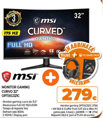 MSi Monitor Gaming Curvo 32" OPTIXG321C