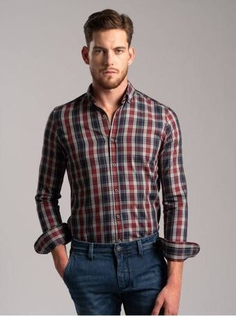 Invidia Camicia uomo madras multicolor in tessuto twill collo botton down offerta